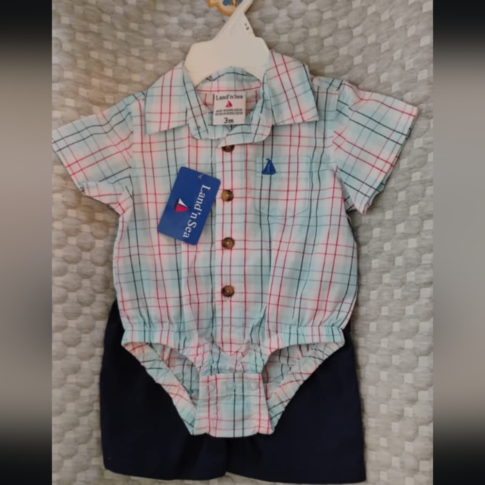 Land n Sea Plaid Baby Romper&Shorts Set